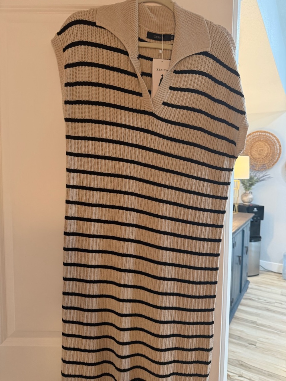 Beige and Black Striped Maxi Dress